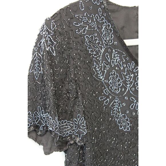 Vintage Papell Boutique Evening Black Intricately Beaded Zip Up Silk Blouse Sz M - Picture 3 of 7